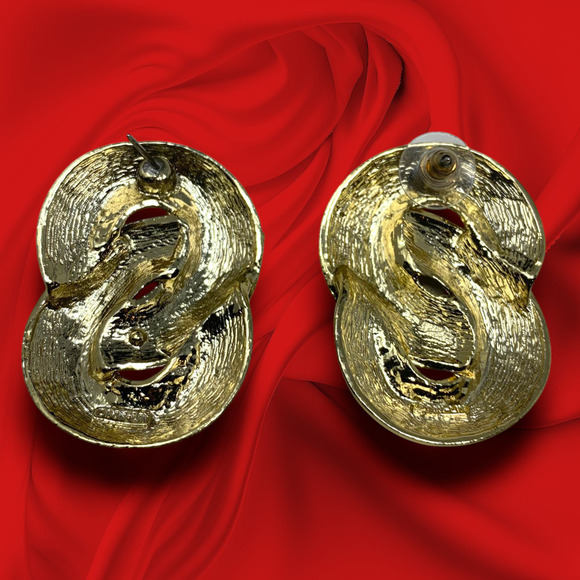 Vintage 1980's Don-Lin Gold Tone Chunky Knot Earrings Pierced Couture Runway - Picture 2 of 6
